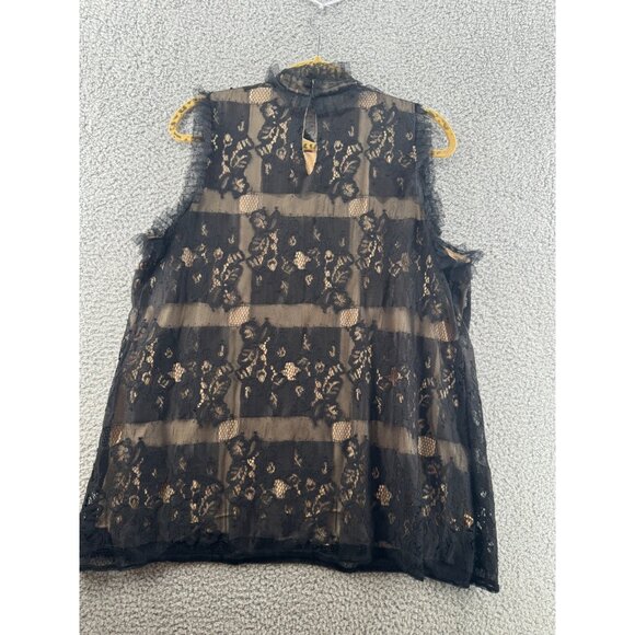 M.S.S.P Sleeveless Black Lace Blouse With Floral Pattern & Sheer Stripes Size XL - Picture 6 of 11